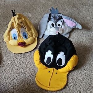 Warner Bros. Tweety, Bugs, and Daffy Character Hats -Yellow, Gray, Black Vintage